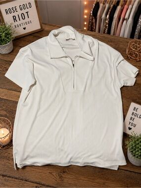 🤍 WHITE RIBBED ZIP-UP TOP 🤍